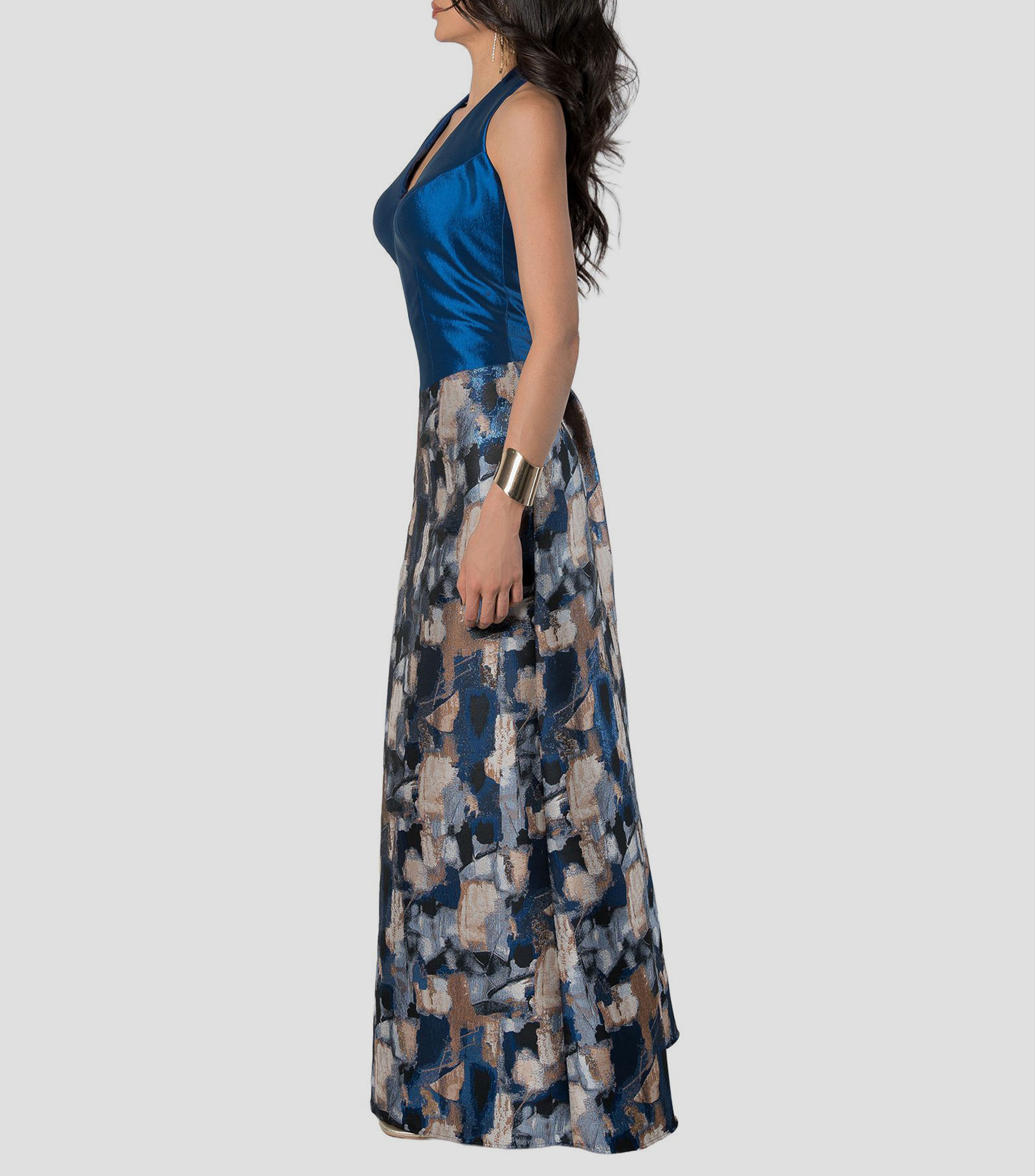 Vestido de fiesta largo estampado Mujer